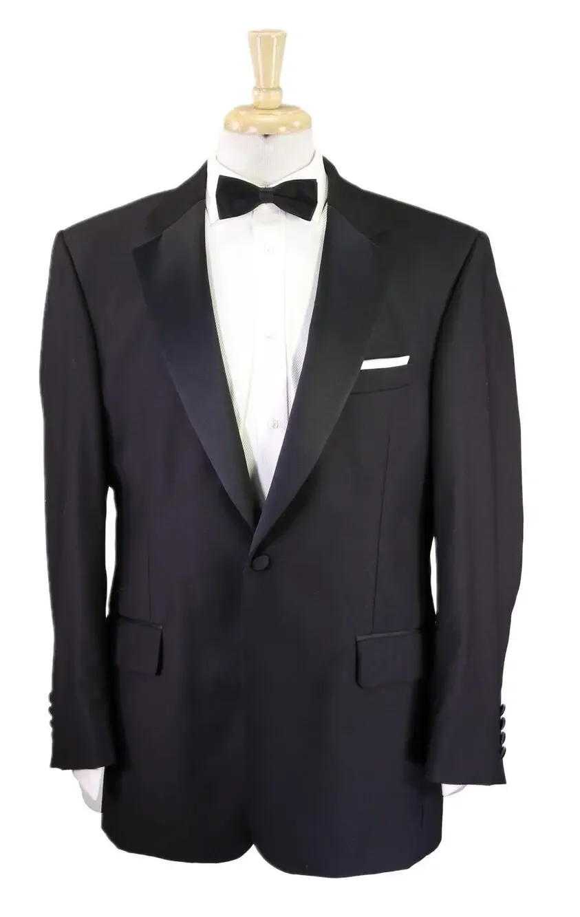 Jos A Bank Signature Black 1-Btn Notch Lapel Tuxedo Formal Wedding Suit 41R 42R